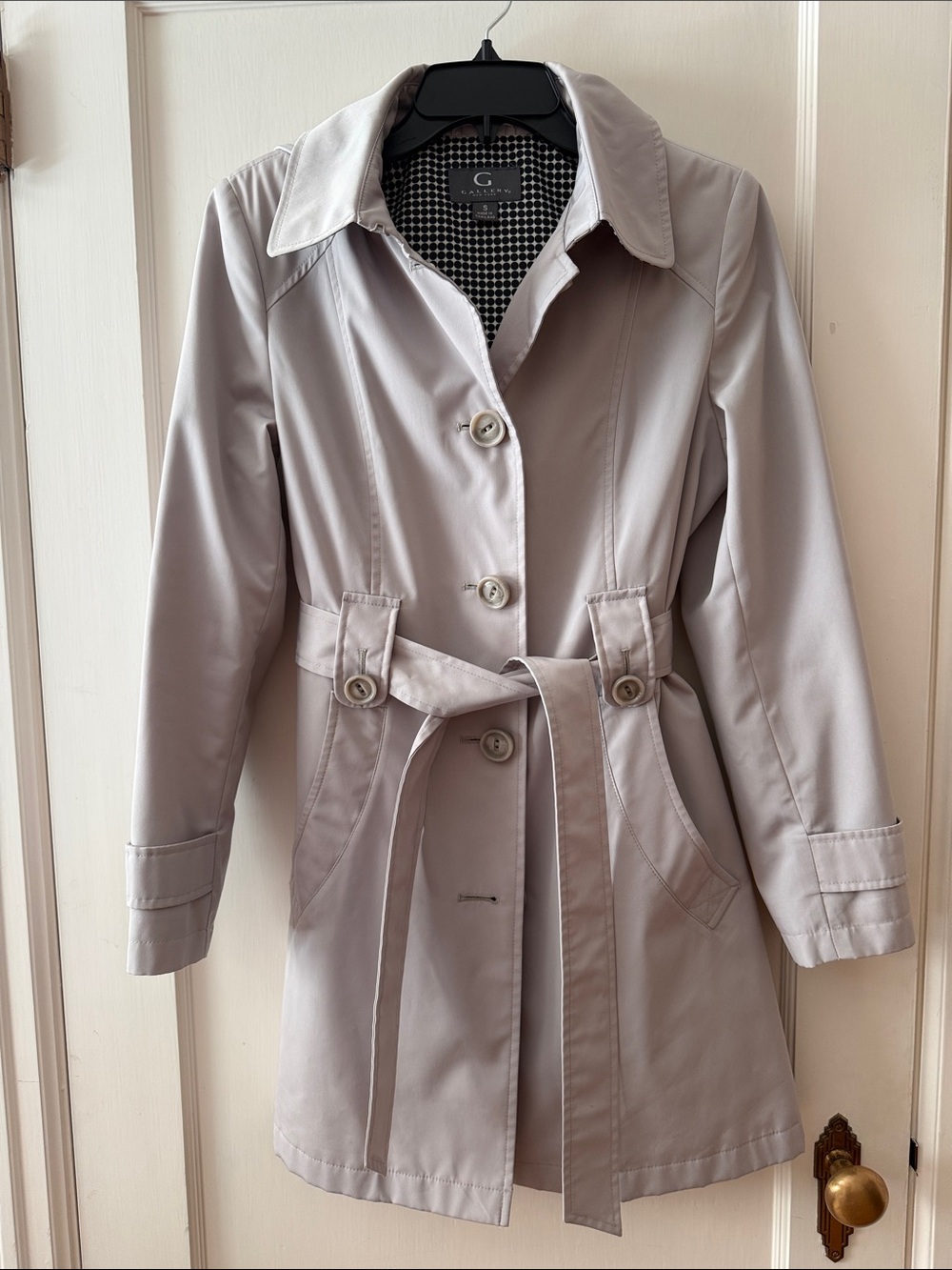 Gallery Light Gray Trench Coat with Belt and detachable hood